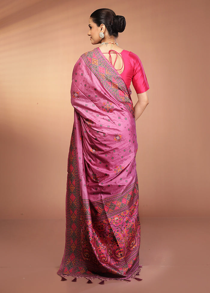 Pink Dupion Silk Saree With Blouse Piece