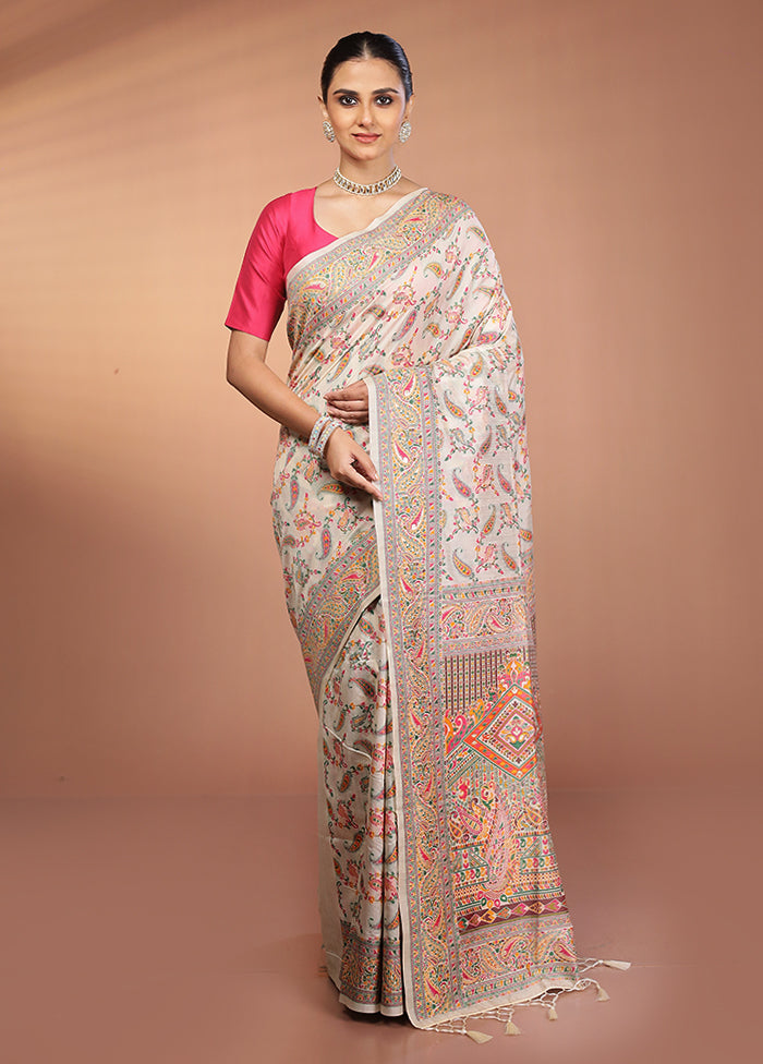 Cream Dupion Silk Saree With Blouse Piece