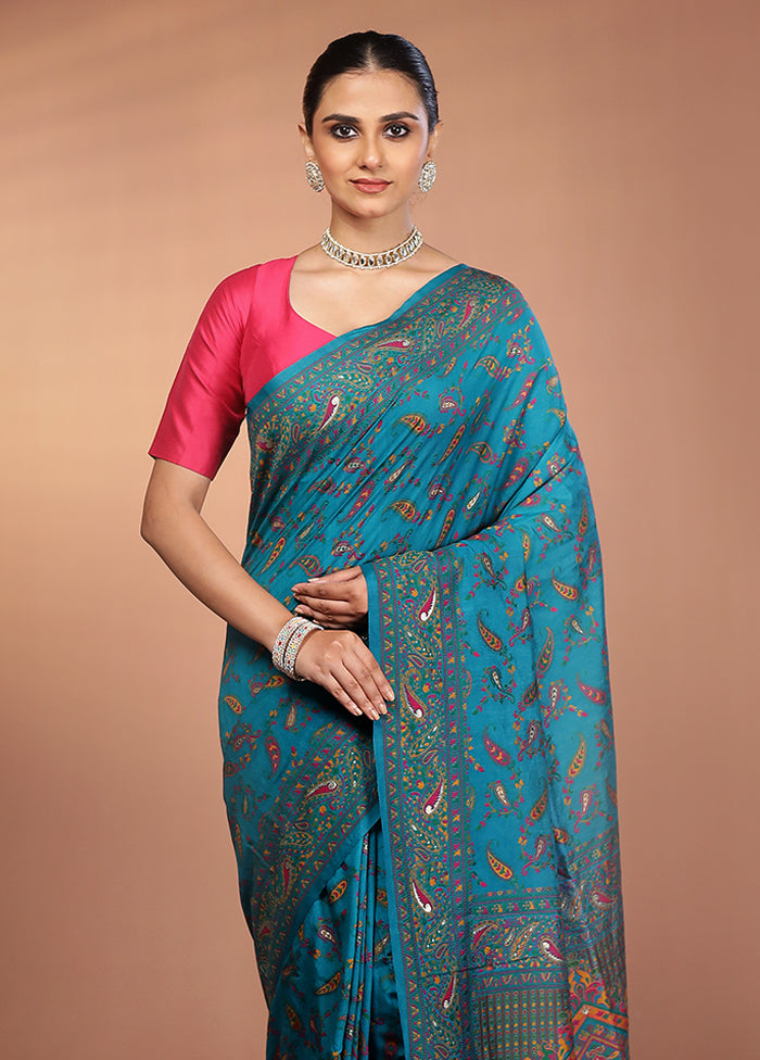 Green Dupion Silk Saree With Blouse Piece