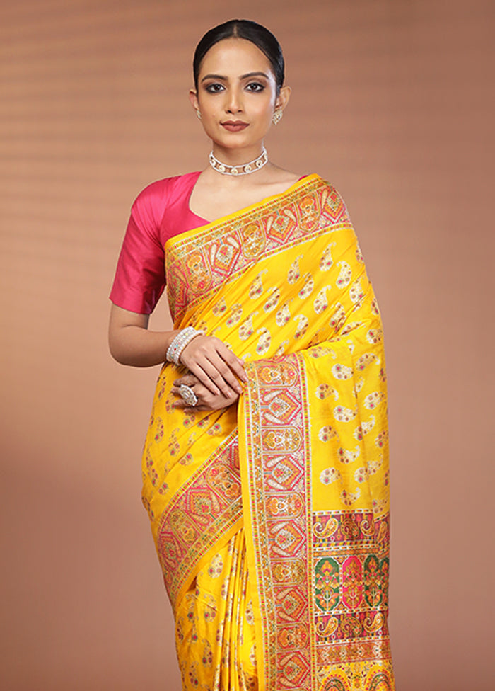 Yellow Dupion Silk Saree With Blouse Piece