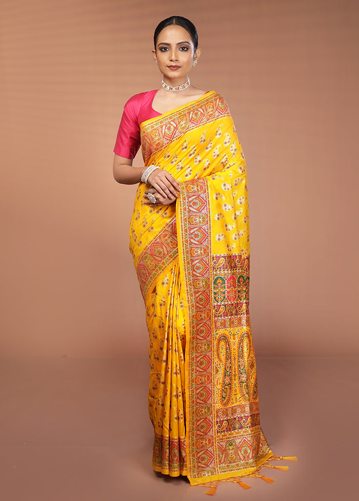 Yellow Dupion Silk Saree With Blouse Piece