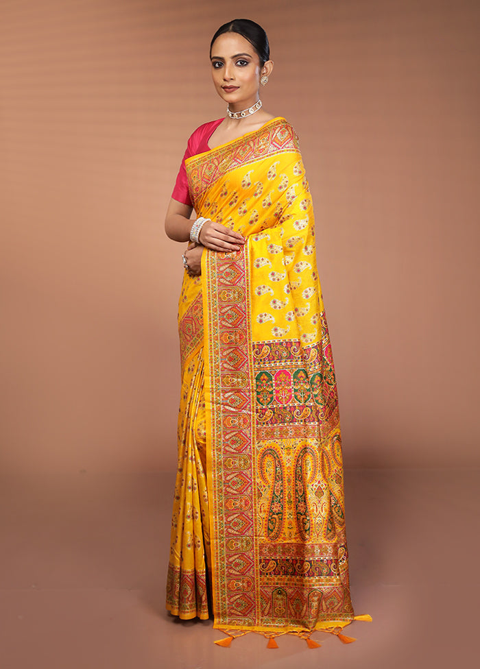 Yellow Dupion Silk Saree With Blouse Piece