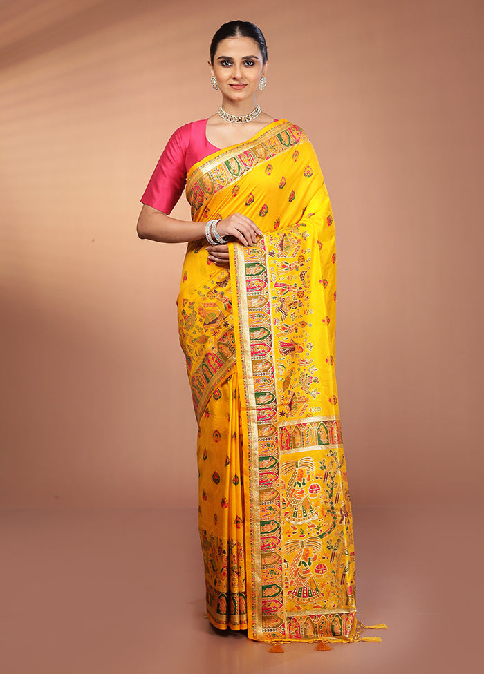 Yellow Dupion Silk Saree With Blouse Piece