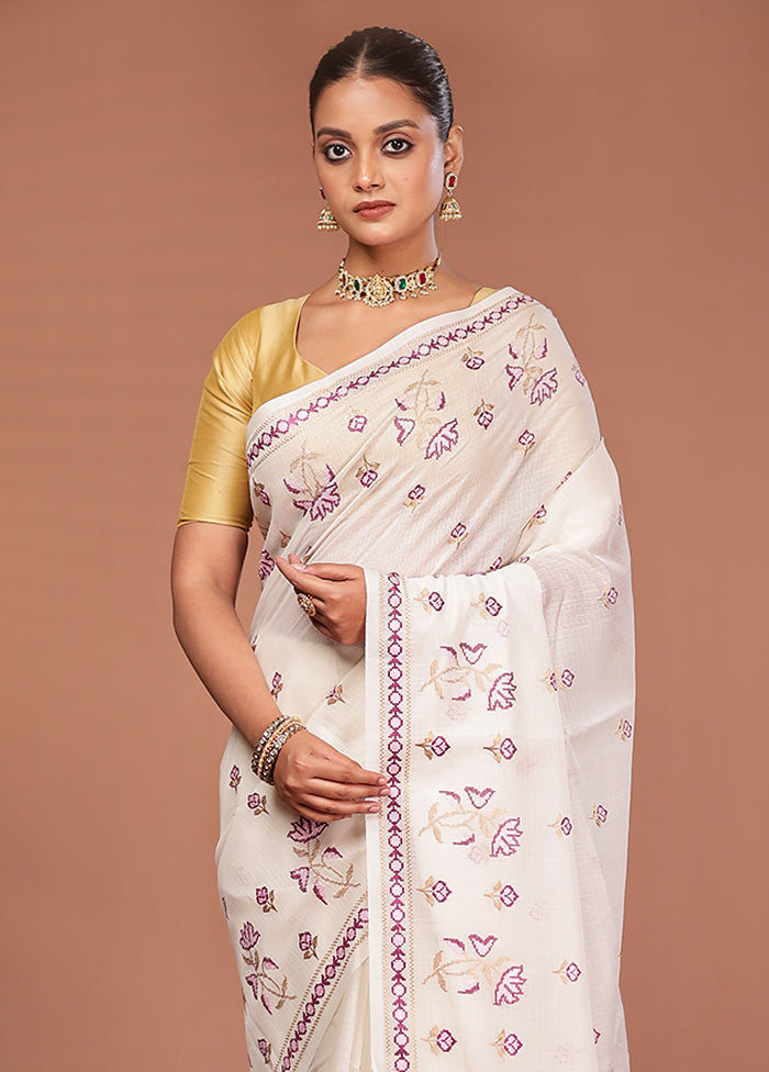 White Pure Cotton Saree With Blouse Piece