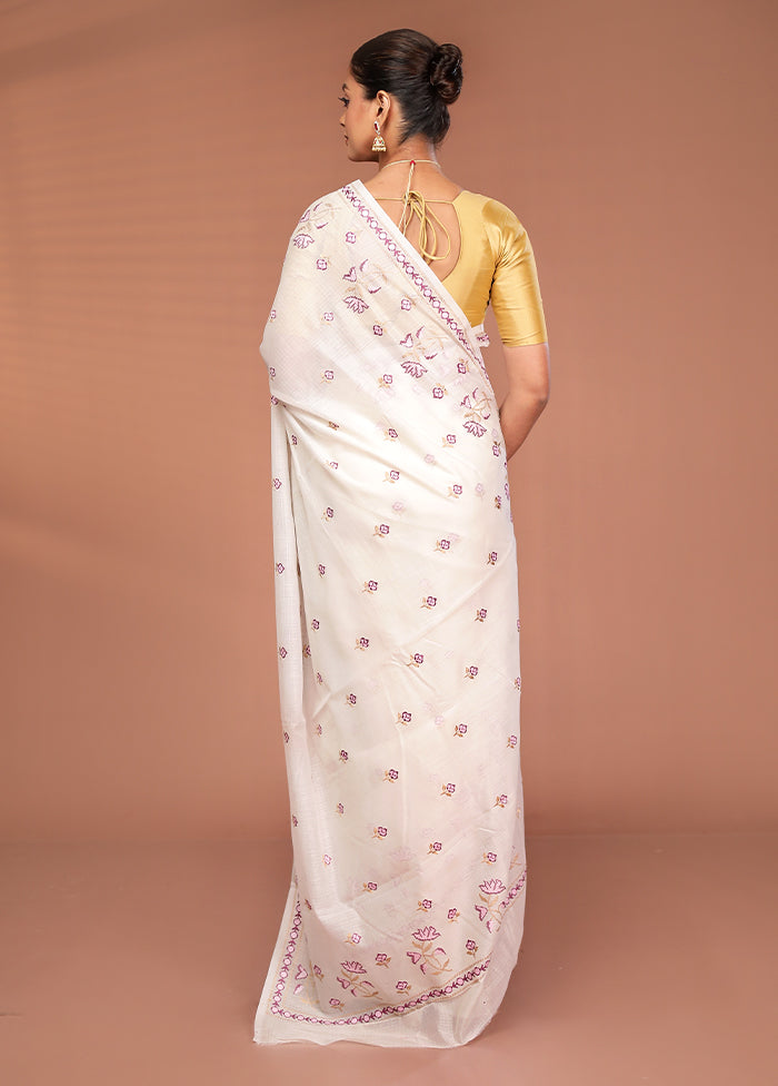 White Pure Cotton Saree With Blouse Piece