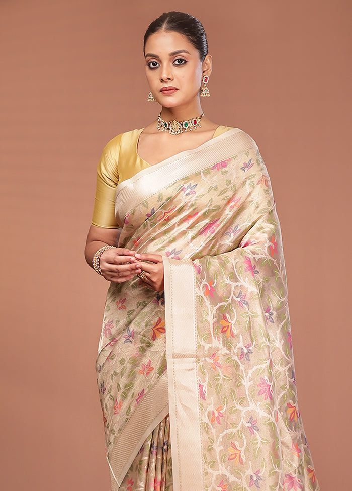 Cream Tissue Silk Saree With Blouse Piece