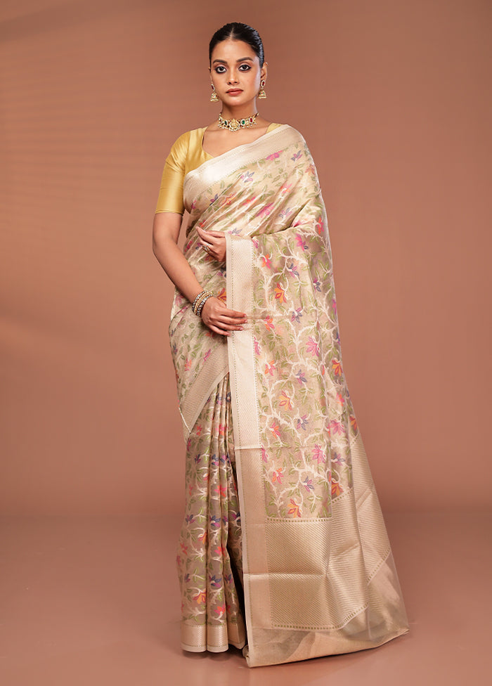 Cream Tissue Silk Saree With Blouse Piece