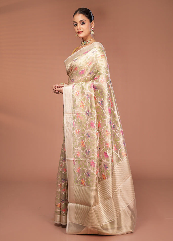 Cream Tissue Silk Saree With Blouse Piece