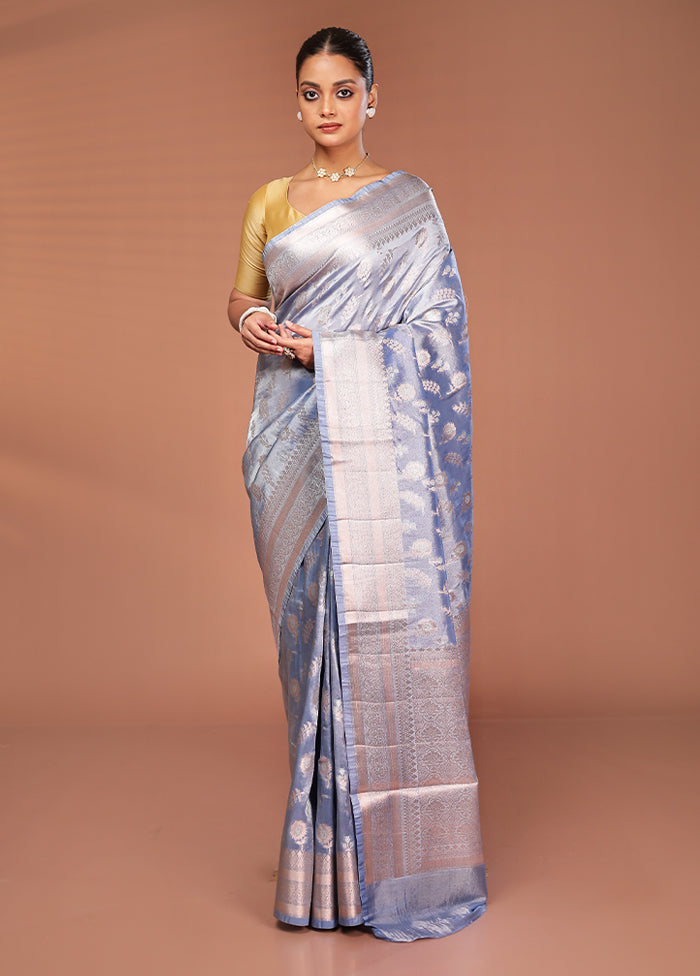 Blue Tissue Silk Saree With Blouse Piece