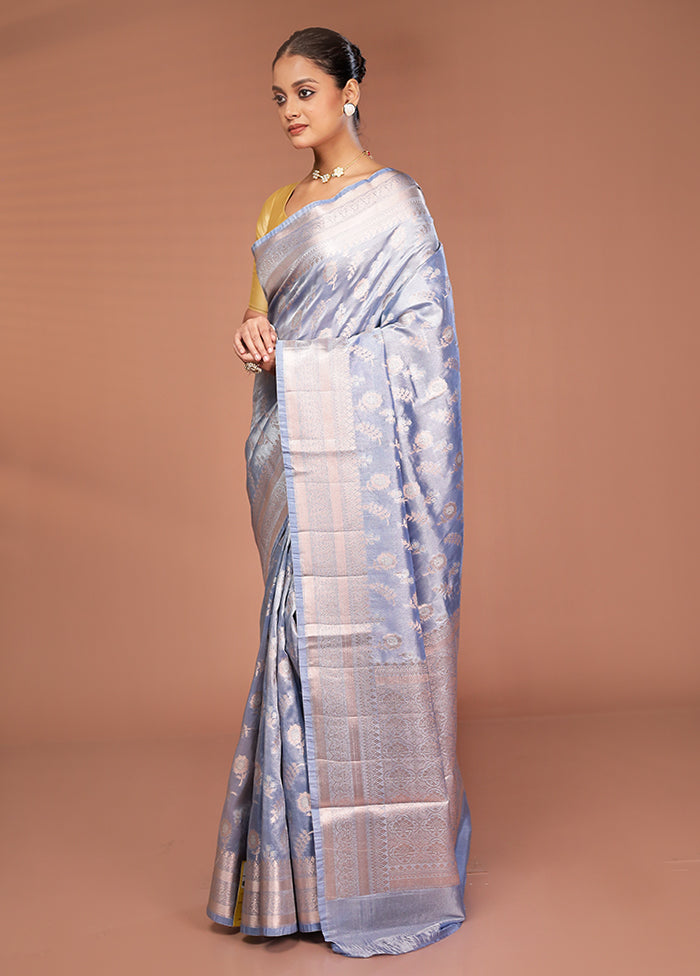 Blue Tissue Silk Saree With Blouse Piece