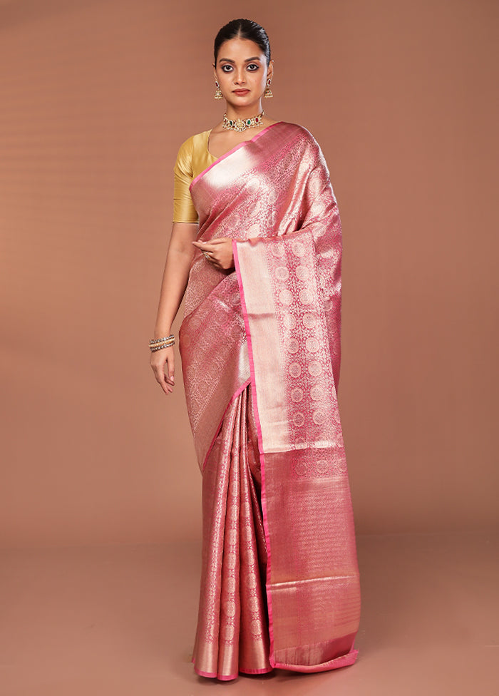 Pink Tissue Silk Saree With Blouse Piece
