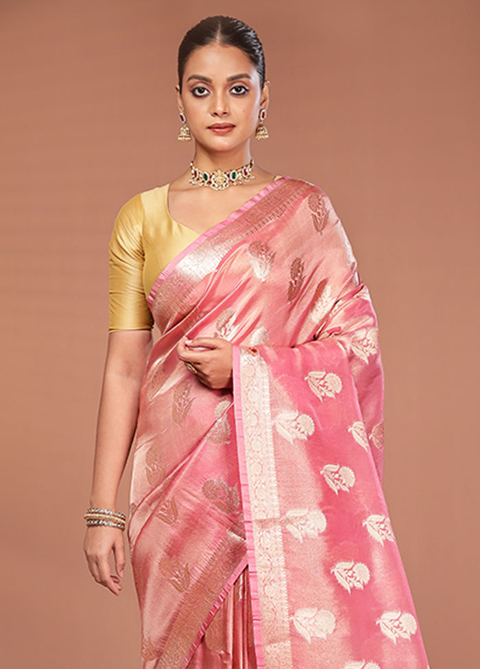 Pink Tissue Silk Saree With Blouse Piece