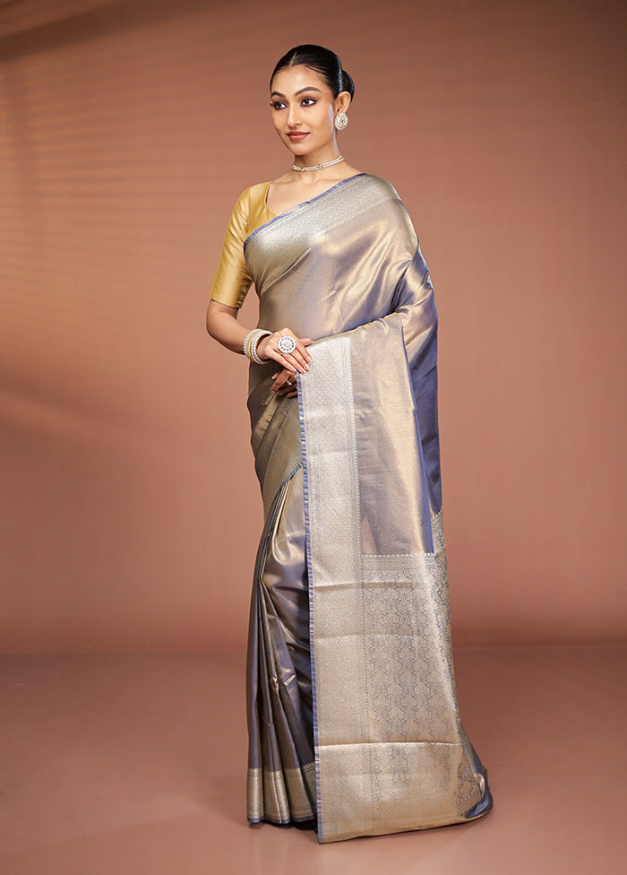 Grey Tissue Silk Saree With Blouse Piece
