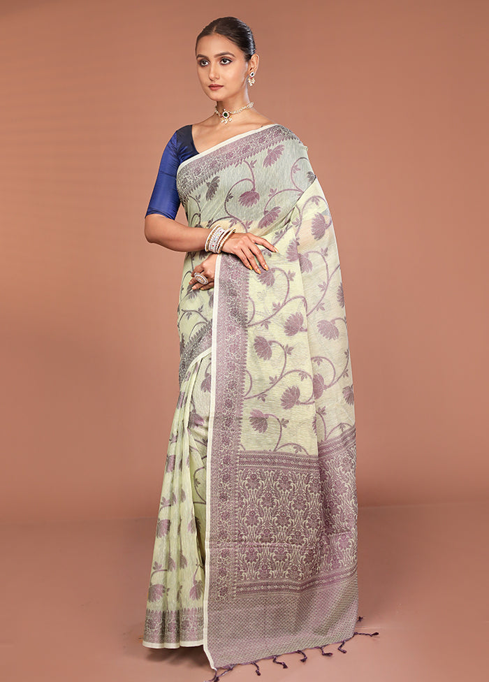 Green Cotton Saree With Blouse Piece