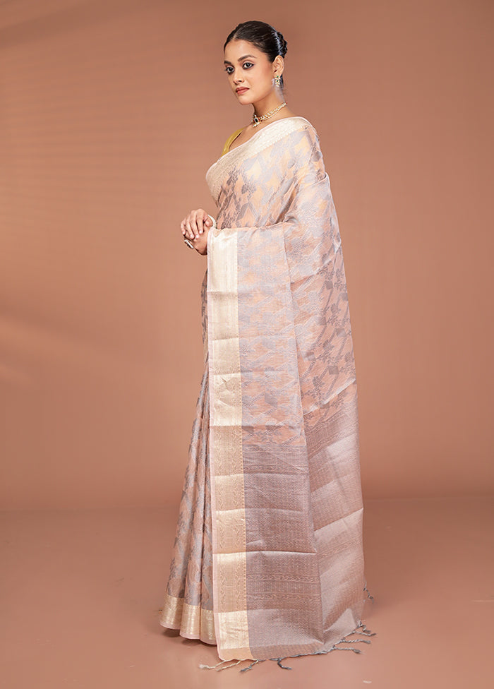 Peach Cotton Saree With Blouse Piece