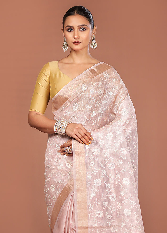 Pink Cotton Saree With Blouse Piece