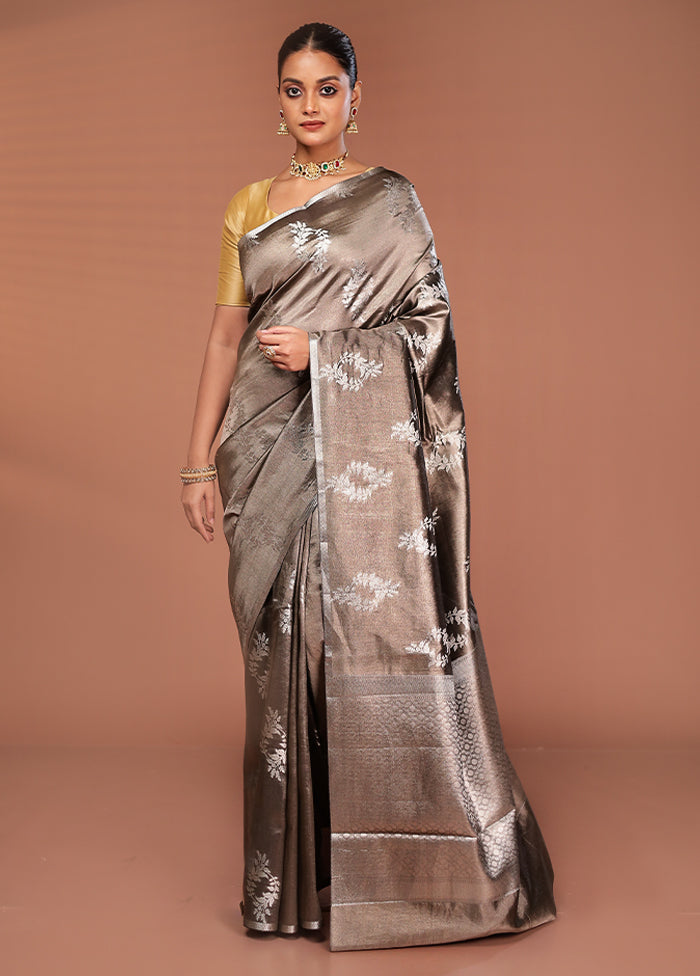 Grey Tissue Silk Saree With Blouse Piece