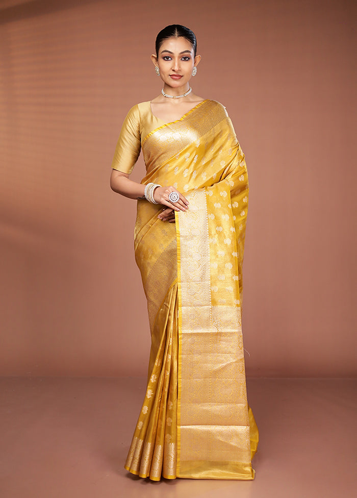 Yellow Tissue Silk Saree With Blouse Piece