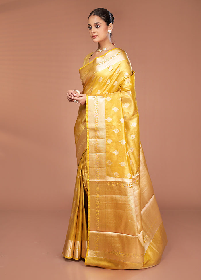 Yellow Tissue Silk Saree With Blouse Piece