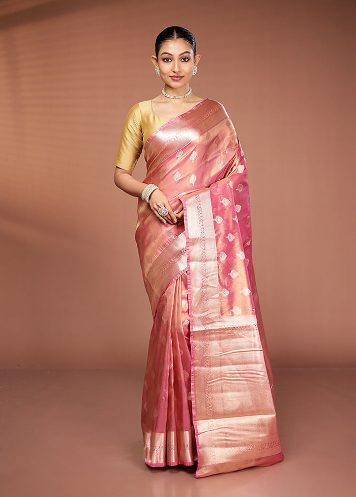 Pink Tissue Silk Saree With Blouse Piece