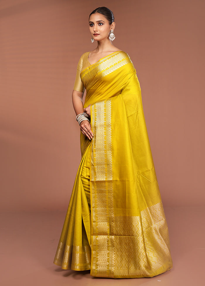 Yellow Kora Silk Saree With Blouse Piece