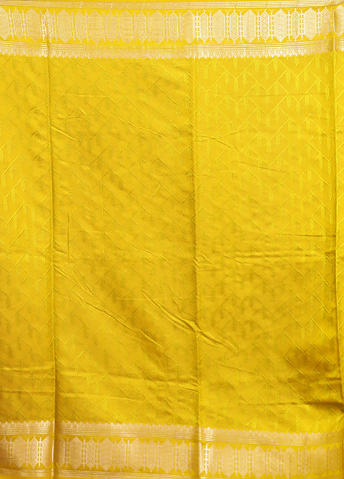 Yellow Kora Silk Saree With Blouse Piece