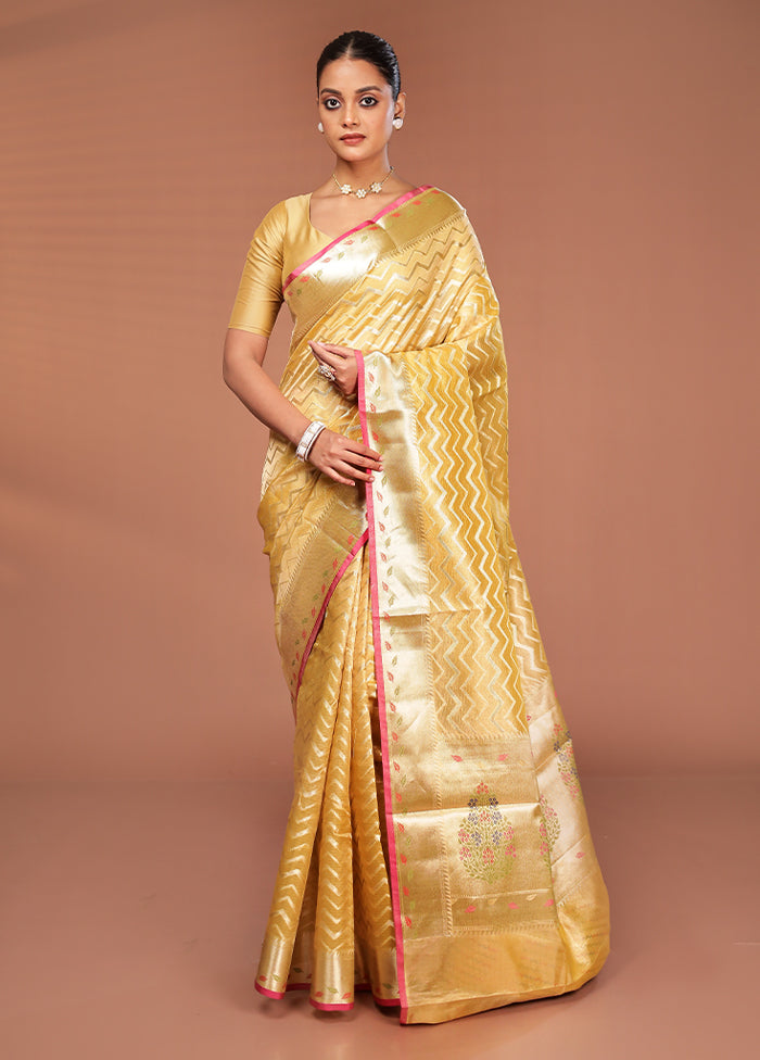 Yellow Tissue Silk Saree With Blouse Piece