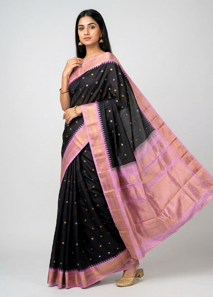 Black Gadwal Pure Silk Saree Without Blouse Piece