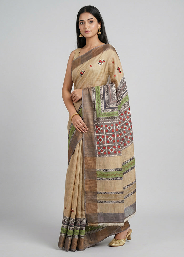 Multicolor Handloom Tussar Pure Silk Saree With Blouse Piece