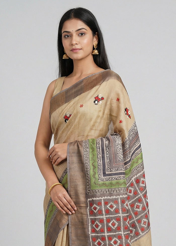 Multicolor Handloom Tussar Pure Silk Saree With Blouse Piece