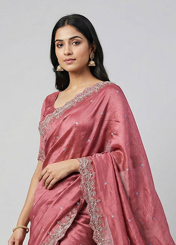 Maroon Handloom Tussar Pure Silk Saree With Blouse Piece