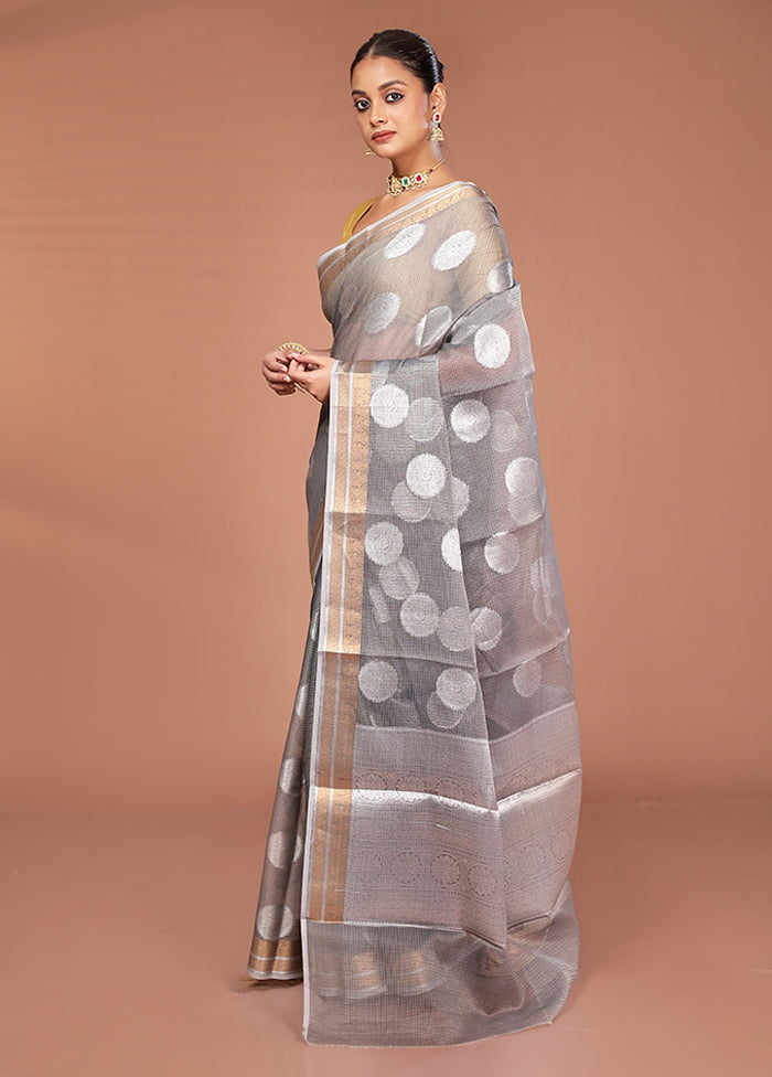 Grey Kora Silk Saree With Blouse Piece