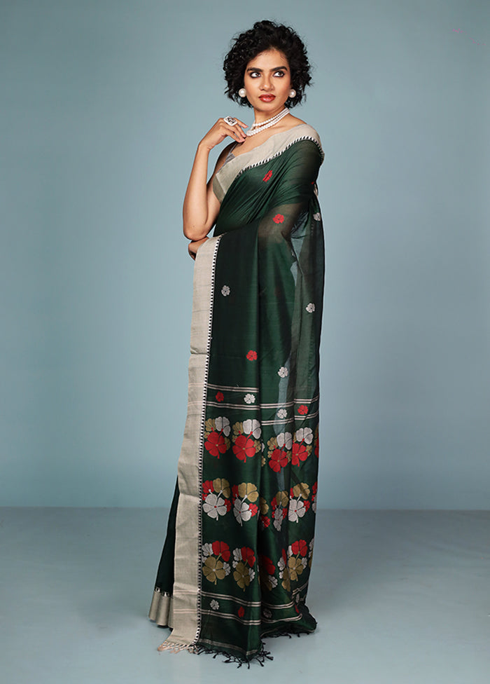 Green Matka Silk Saree With Blouse Piece