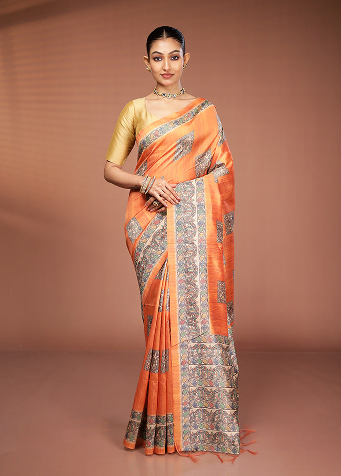 Yellow Tussar Silk Saree With Blouse Piece