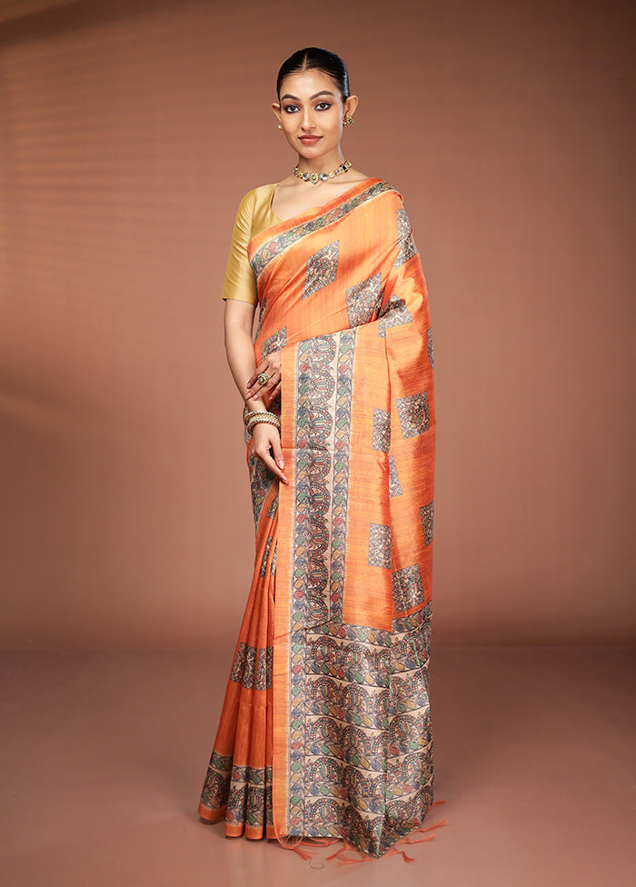 Yellow Tussar Silk Saree With Blouse Piece