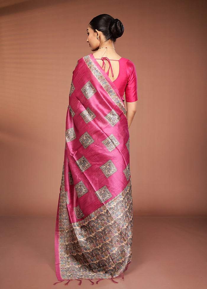 Pink Tussar Silk Saree With Blouse Piece