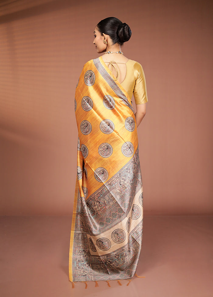 Yellow Tussar Silk Saree With Blouse Piece