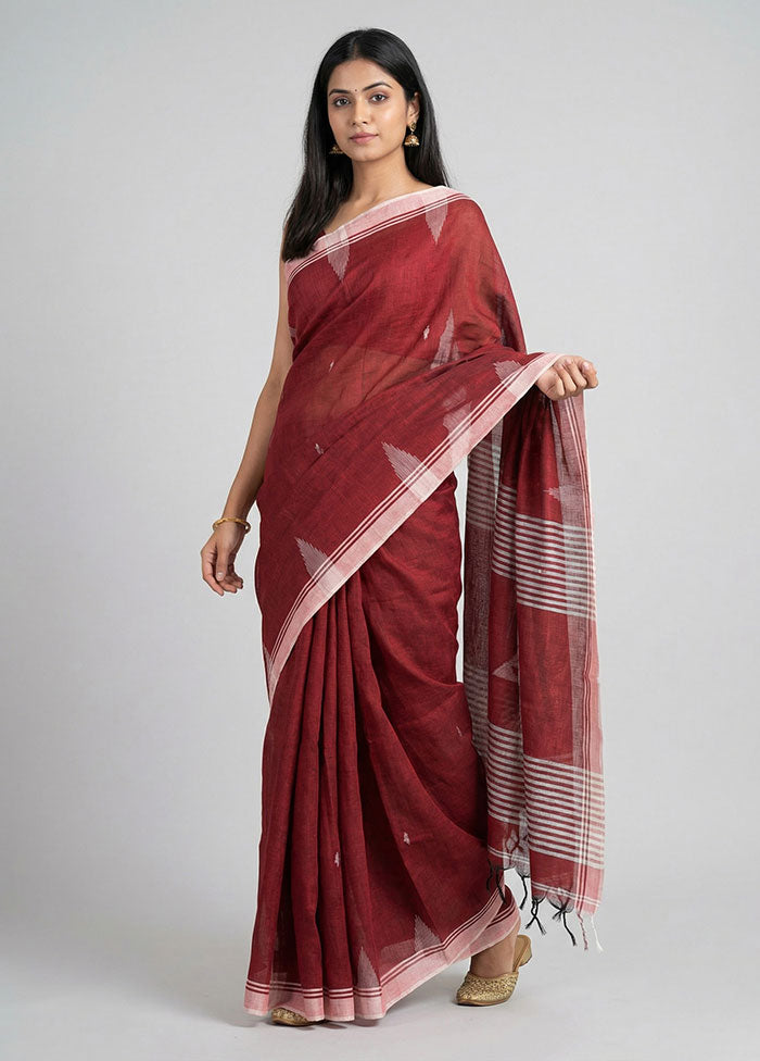 Maroon Matka Silk Saree With Blouse Piece