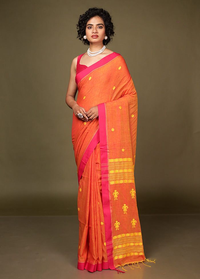 Orange Pure Cotton Saree With Blouse Piece
