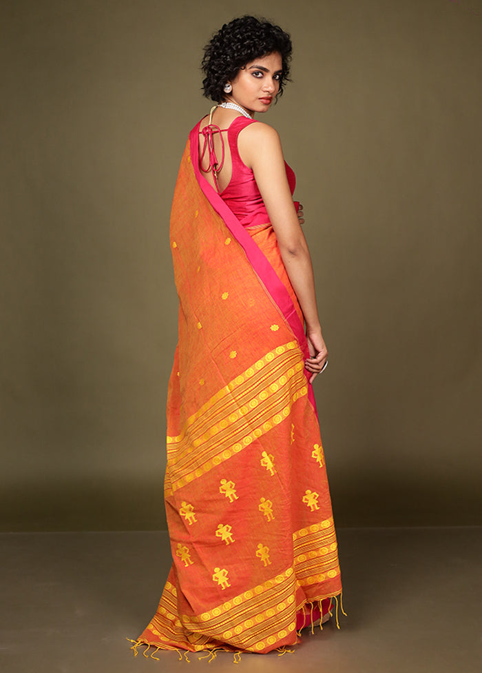 Orange Pure Cotton Saree With Blouse Piece
