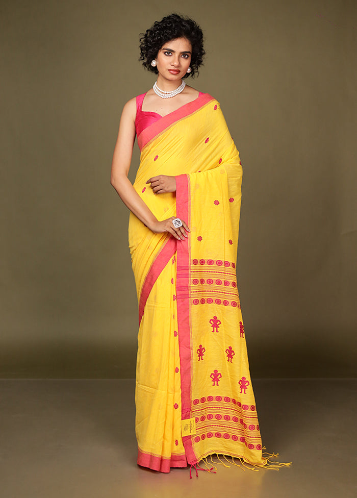Yellow Pure Cotton Saree With Blouse Piece