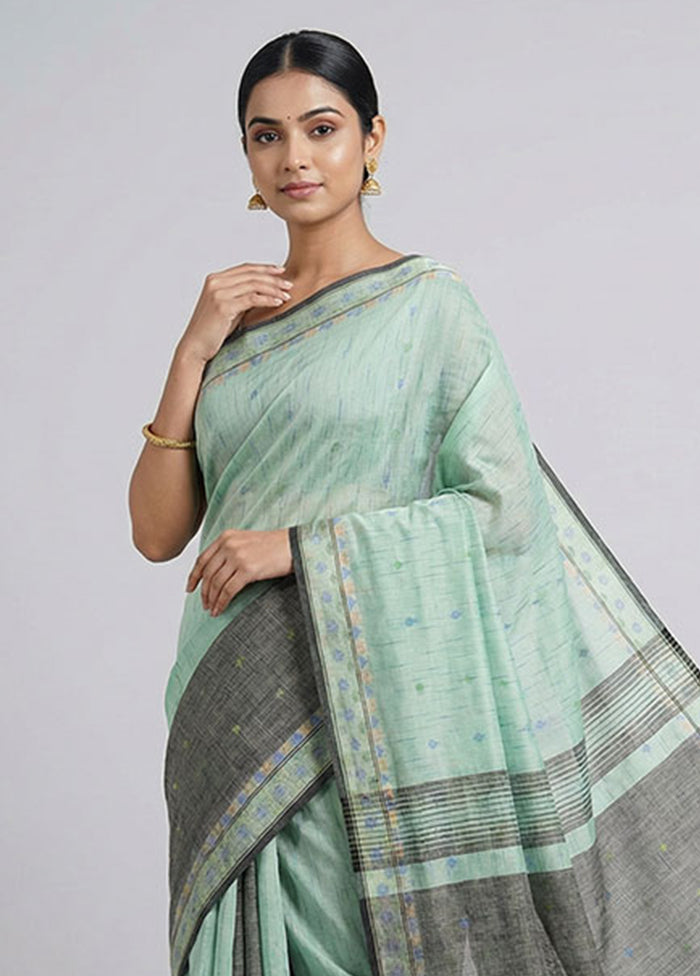 Green Cotton Saree With Blouse Piece