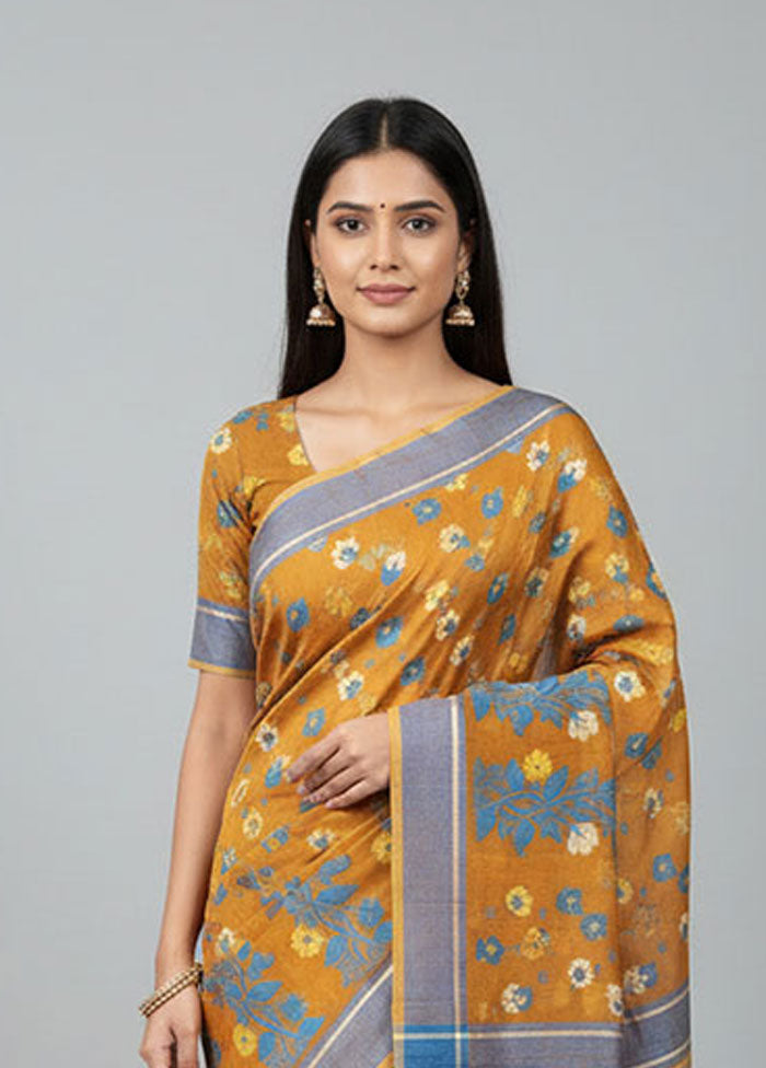 Yellow Jamdani Cotton Saree Without Blouse Piece