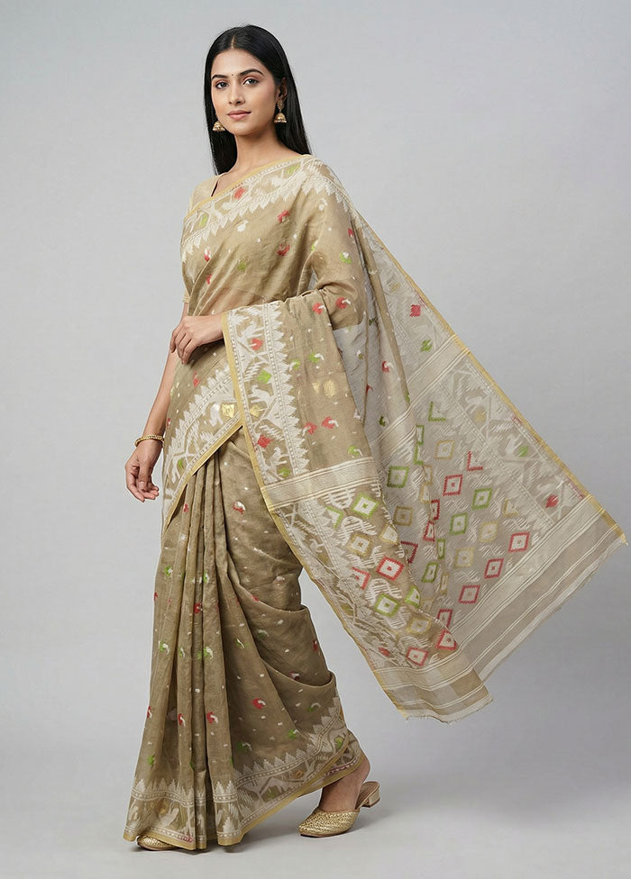 Green Jamdani Cotton Saree Without Blouse Piece