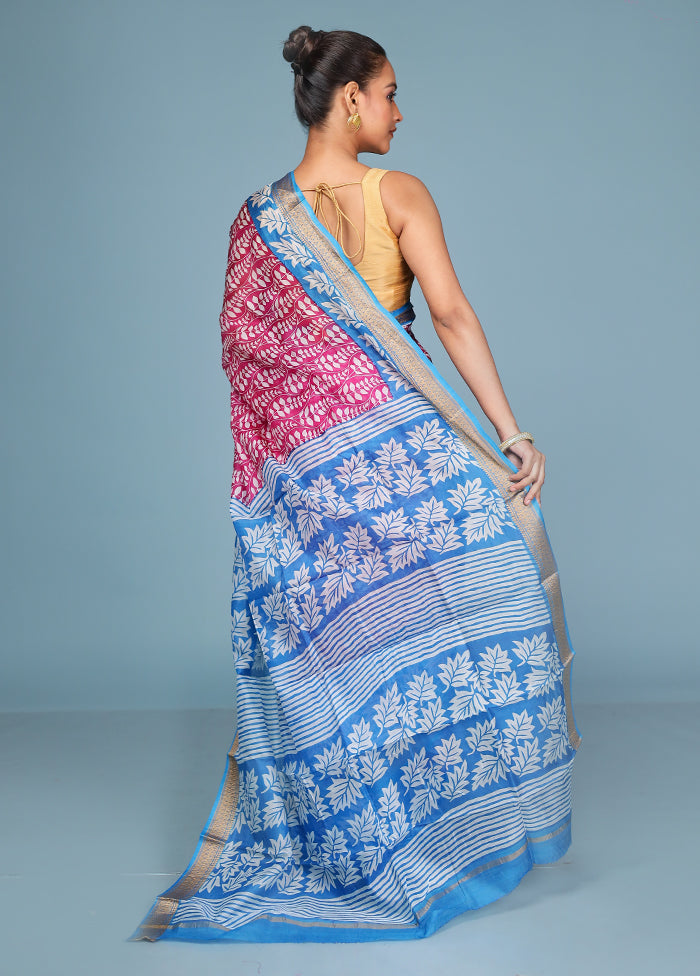 Pink Printed Silk Saree Without Blouse Piece