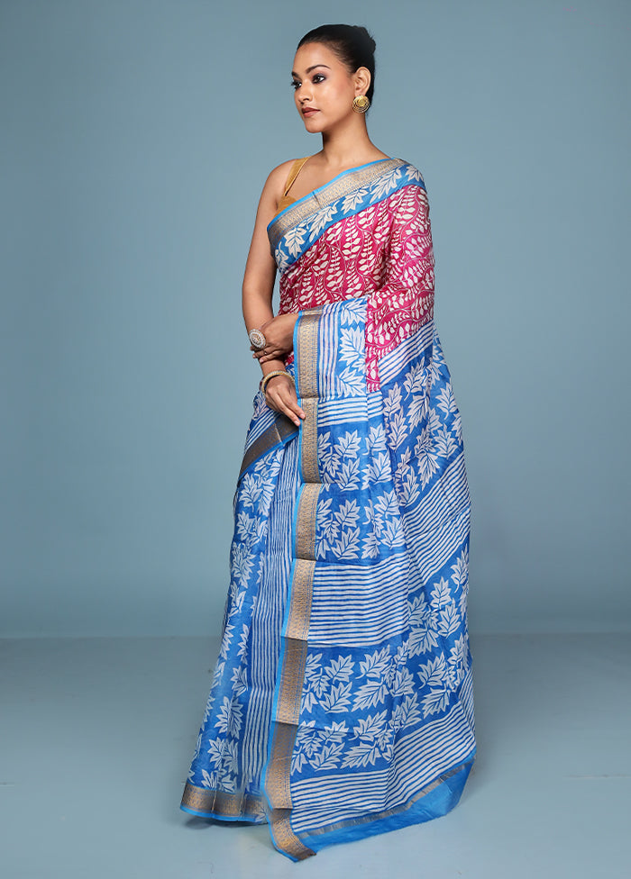 Pink Printed Silk Saree Without Blouse Piece