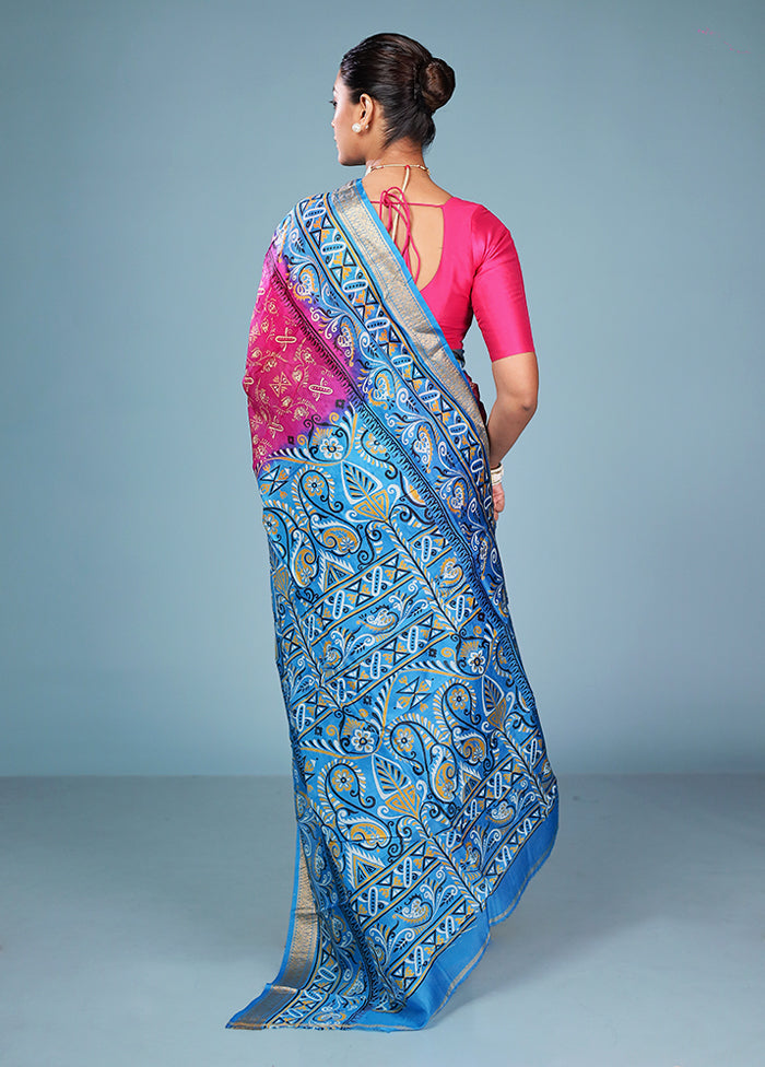Pink Printed Pure Silk Saree Without Blouse Piece