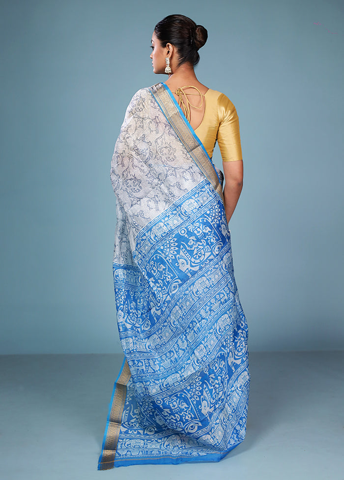 Grey Printed Silk Saree Without Blouse Piece