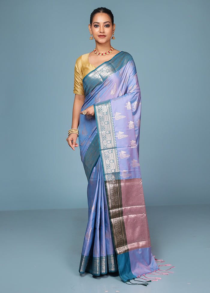 Blue Dupion Silk Saree With Blouse Piece