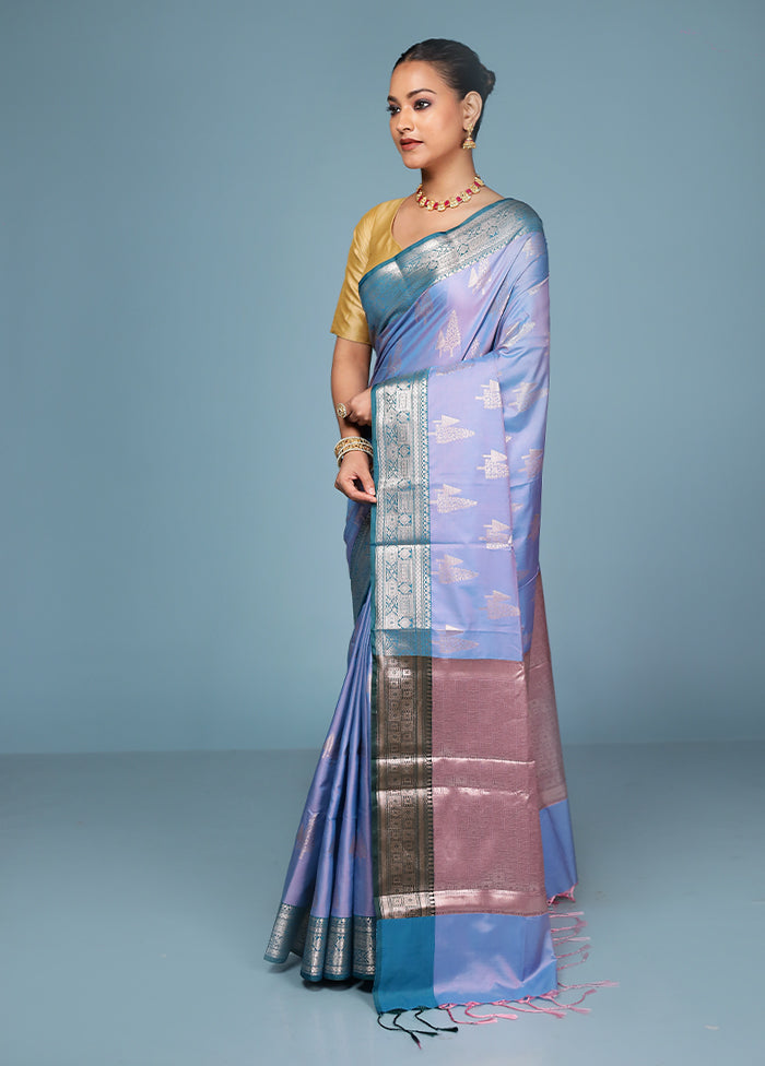 Blue Dupion Silk Saree With Blouse Piece